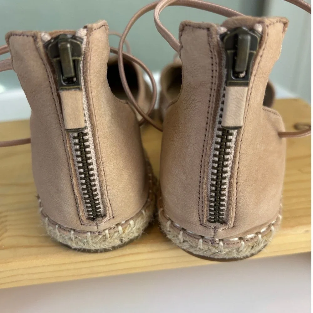 Eileen Fisher Blush Leather Lace Up Espadrille Flats Women's 7.5 Minimalist Luxe